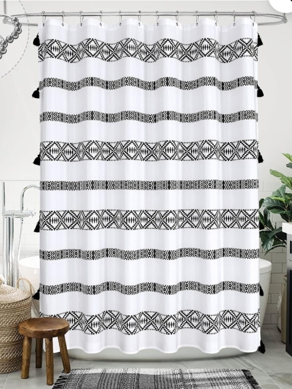 Black and White Boho Shower Curtain